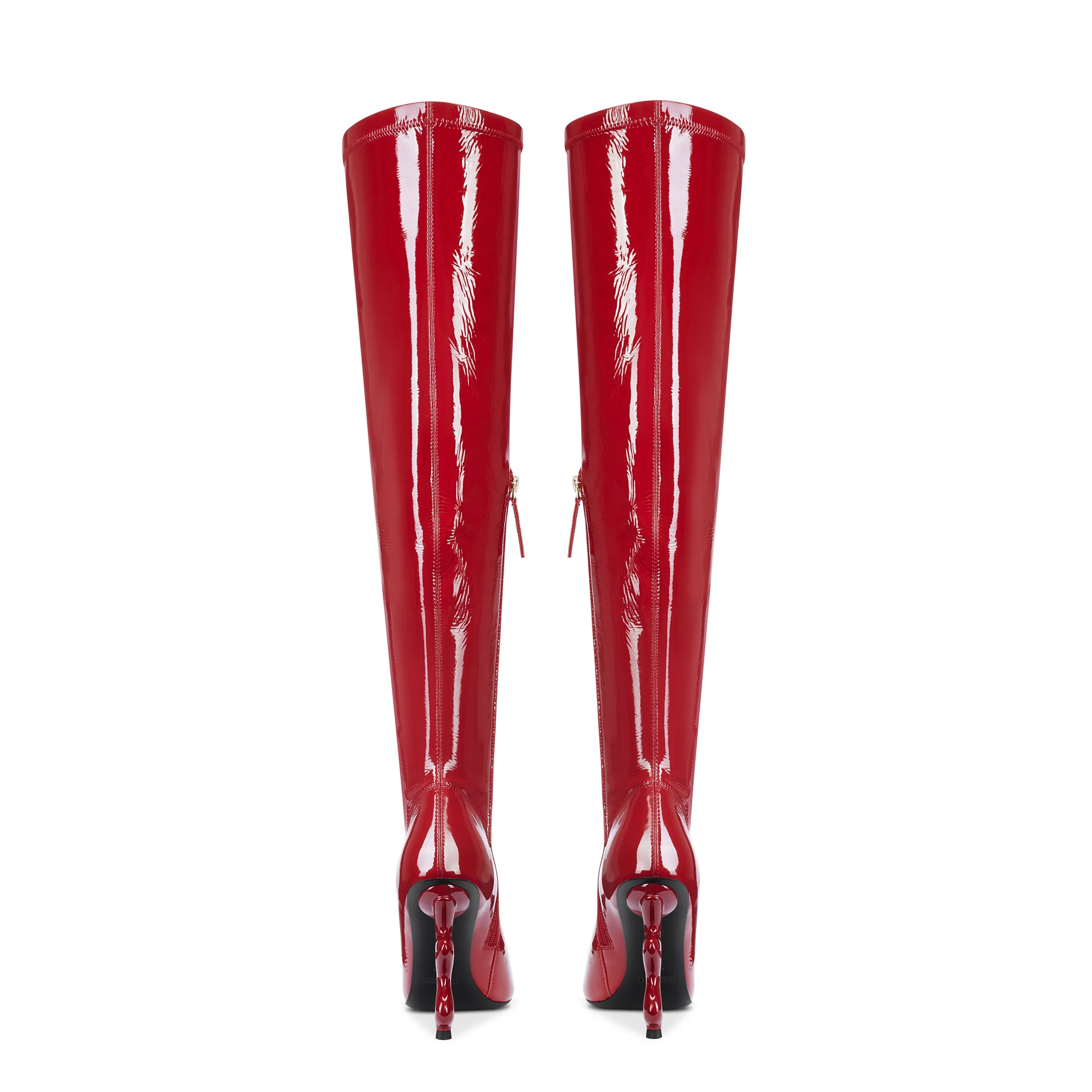 Red stretch thigh high boots sales